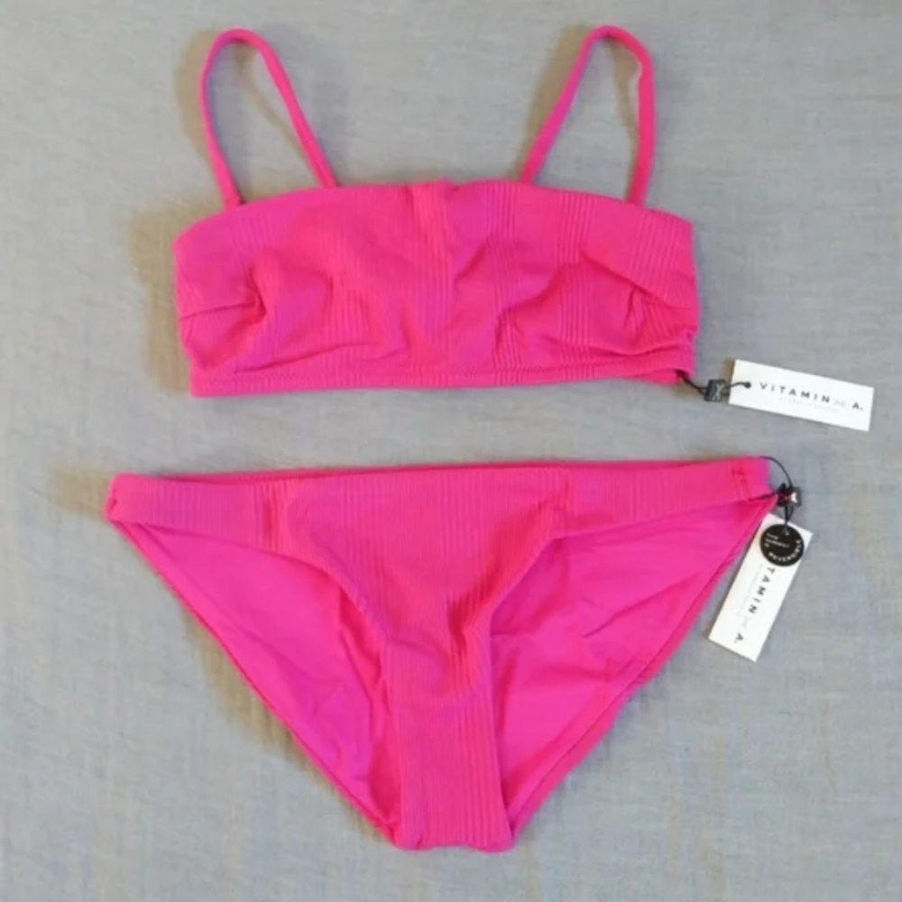 Vitamin A Mila Convertible Bandeau Bikini Top Luciana Bottoms Hot Pink Malaia